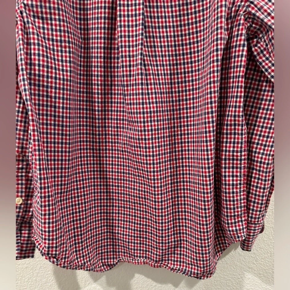 Ralph Lauren Boys Plaid Button Down Collared Logo Red White Blue Shirt Medium